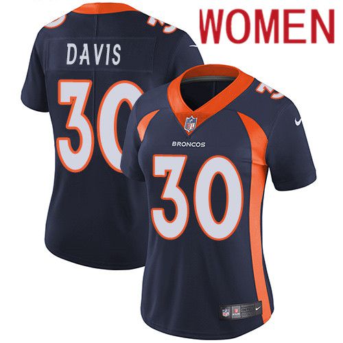 Women Denver Broncos 30 Terrell Davis Navy Blue Nike Vapor Limited NFL Jersey
